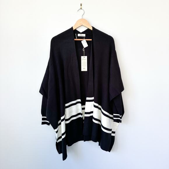 Elan Striped Cardigan Poncho Black White O/S NWT - Picture 1 of 10